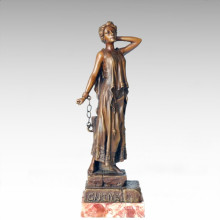 Female Bronze Sculpture Handcuffs Lady Decor Brass Statue TPE-257